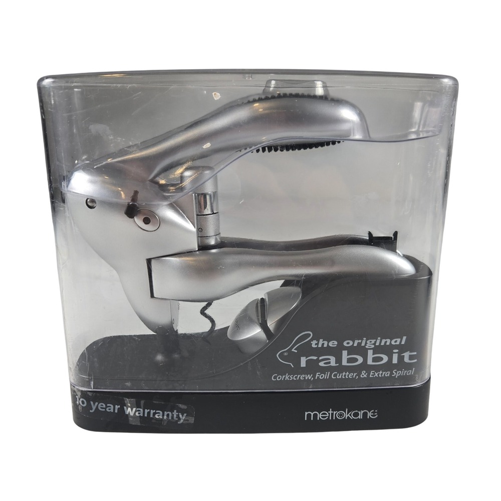 Metrokane Original Rabbit Lever Corkscrew‎ Wine Opener Set Foil Cutter Silver